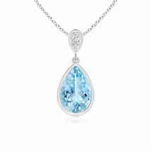 ANGARA 9x6mm Natural Aquamarine Teardrop Pendant Necklace with Diamond in Silver - £241.48 GBP+