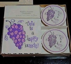 Vtg Pakay Napkin Coaster Ensemble Grape Bunch Party Set USA Gibson Greeting - $427.28 MXN