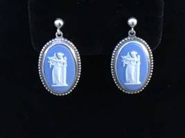 Sterling WEDGWOOD Earrings Pierced Jasperware Light Blue Color Date Marked 1961 - £62.28 GBP
