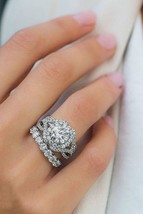Bridal Wedding Ring Set 3.75Ct Round Cut Simulated Diamond 14K White Gold Size 9 - £252.76 GBP