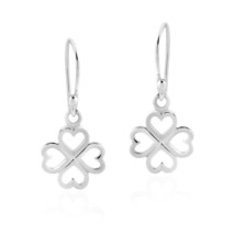 Trendy and Lucky Four-Leaf Clover Sterling Silver Dangle Earrings - £12.97 GBP