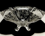 Etched Glass Candy DIsh Cambridge Rose Point, Handled, Paneled 4-Footed,... - $19.55