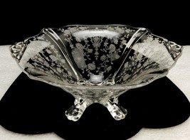 Etched Glass Candy DIsh Cambridge Rose Point, Handled, Paneled 4-Footed,... - £15.37 GBP