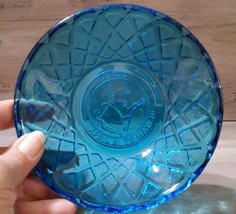 Vintage Blue Glass Zodiac Taurus the Bull Trinket Bowl Lattice Design Astrology - £25.97 GBP