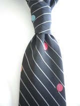Yates &amp; Co London black stripe/balls silk tie hand made in England free ... - $21.00