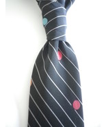 Yates &amp; Co London black stripe/balls silk tie hand made in England free ... - $21.00