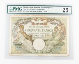 1937-1947 (ND) Madagascar 50 Francos Nota (VF-25 NET PMG) Banco Cincuent... - $248.14