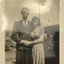 Found Black &amp; White Photo Man And Woman In Formal Wear By Car - £6.76 GBP