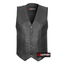 TRADITIONAL V-NECK MOTORCYCLE VEST COWHIDE LEATHER VEST GO410 - £70.75 GBP