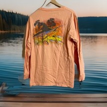 Guy Harvey Mens Orange Long Sleeve T Shirt Size Medium Swordfish Volcano - $13.65