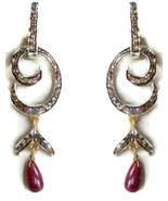 Victorian 1.72ct Rose Cut Diamond Ruby Ladies Wedding Earrings - £366.85 GBP