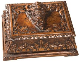 Box Buffalo Head Lid American West Southwest Intricately Carved Hand-Cast Resin - £180.07 GBP