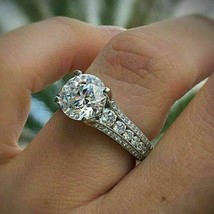 14K White Gold 2.85Ct Round Cut VVS1 Diamond Simulated Engagement &amp; Wedding Ring - £206.10 GBP
