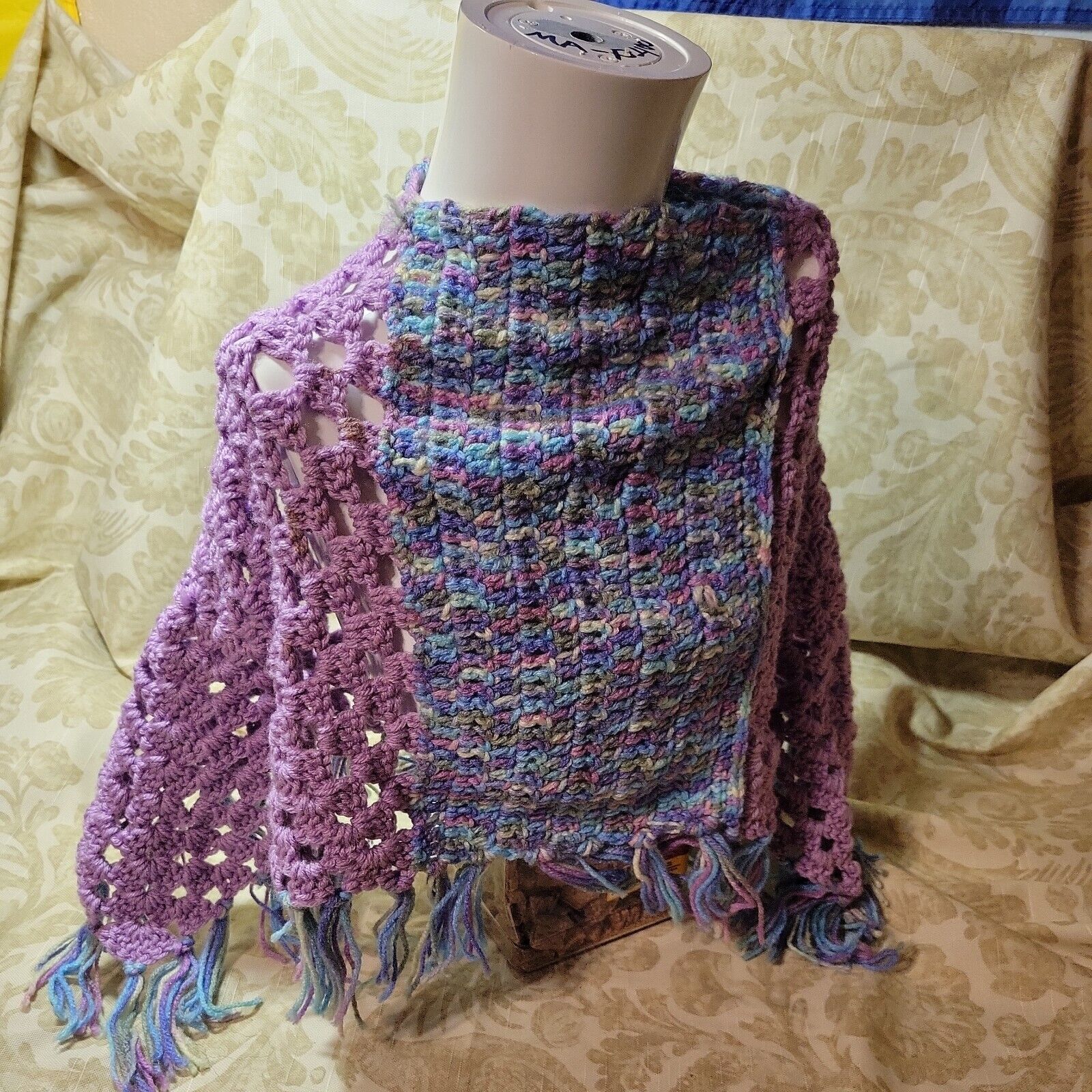 Primary image for VTG Crochet Handmade Girl's Shawl Wrap Poncho Purple OOAC Yellowstone
