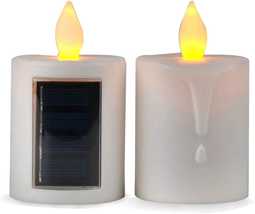 2 PCS Solar Powered LED Candle Light Flameless Rechargeable for Window Outdoor Y - £19.18 GBP