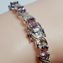 Solid Sterling 925 Silver Amethyst Birth Stone Hugs Kisses 7&quot; Bracelet 12 Grams - £33.13 GBP