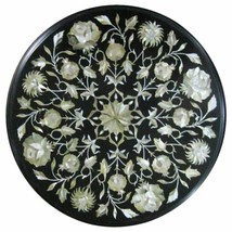 Mother of Pearl Inlay Centre Table Top Black Marble  36&quot;x36&quot; Shape: Round - £1,971.78 GBP