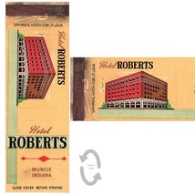 Vintage Matchbook Cover Hotel Roberts Muncie Indiana 1940s architecture - £7.81 GBP