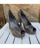 Stuart Weitzman Sadie 7.5 M Gray Snakeskin Peep Toe Platform Pump Stilet... - $27.72