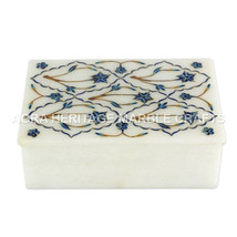 Marble Jewelry Storage Box Lapis Lazuli Inlay Design Personalized Decor E656 - £83.50 GBP+