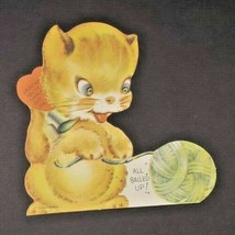 Vintage Die-Cut Foldable Standing Valentine Anthropomorphic Kitten with Yarn - £11.85 GBP