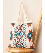 Boho Knit Crochet Sweater Tote Bag Geometric Southwestern Pattern Should... - $263.97 MXN