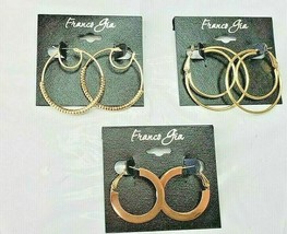 Franco Gia Earrings Hoops 3 Pair Gold Tone Metal  Lever Back #4 - £19.20 GBP