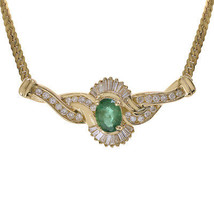 1.45 Carat Oval Emerald &amp; 1.00 Carat Diamond Necklace 14K Yellow Gold - £1,005.45 GBP