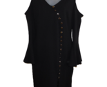 VENUS Black Bell Sleeve Asymmetric-Button Bodycon Dress sz M New Cold Sh... - $22.72
