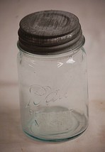 Old Vintage Blue Ball Glass Canning Jar 1 Pint w Zinc Top Lid USA Marked 3 - £19.53 GBP
