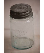 Old Vintage Blue Ball Glass Canning Jar 1 Pint w Zinc Top Lid USA Marked 3 - £19.45 GBP