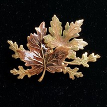 Large Multi Leaf Pin Enamel Brooch Maple Elm Vintage Jewelry 2.5” - £31.59 GBP