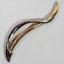 Vintage Gold &amp; Silver Tone Ribbon Brooch Pin 3.75 Inch - $7.00