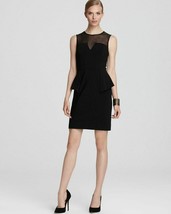 Cache Peplum Black Sheer Shoulders Event Dress LBD New 0/2 XS Lined $168 NWT - £59.79 GBP