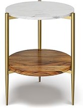 Wagner Mid Century Design 18 Inch Wide Metal Round Marble &amp; Wood Side Ta... - $303.99