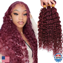 FuivJuix #99J Burgundy Bundles Water Wave Bundles Human Hair 16 16 16 In... - $48.18