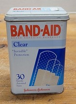 Vintage Band-Aid Clear Strips Bandages Johnson &amp; Johnson Hinged Lid Storage Can - £7.06 GBP