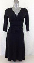 Reitmans Women&#39;s Size 3 Black 3/4 Sleeve Cinched Waist V Neck Wrap Dress NEW - £13.44 GBP
