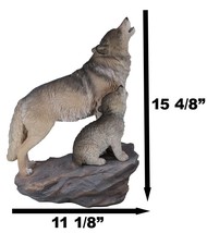 Large Full Moon Howling Spirit Wolf Alpha With Puppy On Rock Ledge Statu... - £78.17 GBP