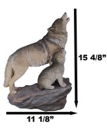 Large Full Moon Howling Spirit Wolf Alpha With Puppy On Rock Ledge Statu... - £79.63 GBP