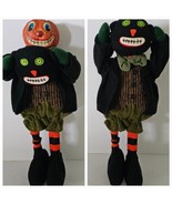 Vtg Jack o&#39;Lantern And Black Cat Peekaboo Plush Statue Figurine Hallowee... - $24.70