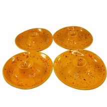 Egg Holder Plate Bowl Pottery Set Of 4 Speckled Yellow Hand Painted Hand... - $34.99