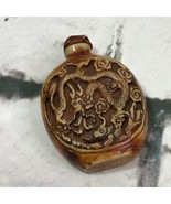 Vintage Antique Chinese Snuff Bottle Hand Carved Dragon Resin Lacquer Pe... - $49.49