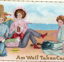 Risqué Antique Postcard Man With 3 Women on The Beach Am Well Taken Care Of - £9.39 GBP