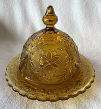 Indiana Glass TIARA Sandwich Amber Gold Domed Covered Butter / Cheese Dish Plate - £23.59 GBP