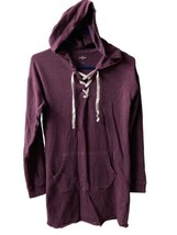 So Perfectly You Hoodie Womens Small Burgundy Red Long Sleeved Laced Long - $14.02