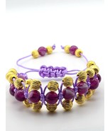 Handmade Bracelet-Adjustable - Macrame - Cord with Beads-Mauve &amp;Gold Bra... - £4.70 GBP