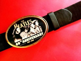 THE BEATLES***60th ANNIVERSARY Photo BUCKLE &amp; 1 1/2&quot; Black Bonded Belt NEW! - $33.81 CAD