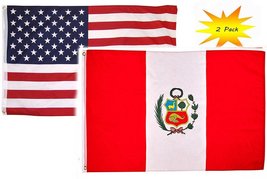 2x3 2&#39;x3 Wholesale Set (2 Pack) USA American &amp; Peru Country Flag Banner Fade Re - £7.39 GBP