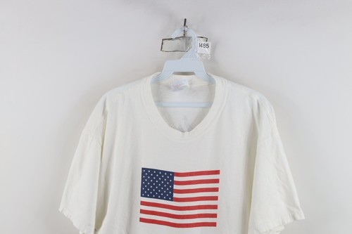 Vintage 90s Streetwear Mens Large Distressed USA Flag Box Logo T-Shirt White Item image 2